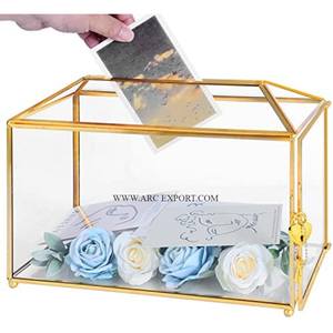 Classic Gold Plated Table Decoration Home and Office <b>Storage</b> Display Organizer Best Selling Handmade <b>Metal</b> and Glass Card <b>Box</b> - Product Image 3