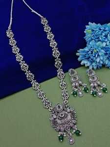 DERNIER DESIGNER À LA MODE ABD TRADITIONNEL OXYDSIDE ARGENT NOIR MENTAL BIJOUX LONG PENDENTIF COLLIER ENSEMBLE POUR FEMMES ET FILLES - Product Image 2