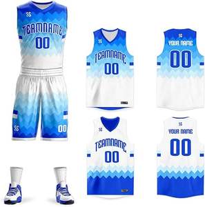 Ensemble de maillot de basket-ball personnalisé par sublimation, bleu clair et blanc dégradé, maillot et short - Product Image 1