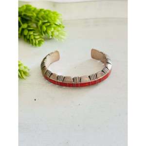 Pulsera OldPawn Thomas Francisco con Incrustaciones de Coral Rojo y Plata de Ley, Accesorio de Moda - Product Image 1