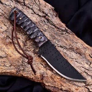 Cuchillo de Hoja Fija de Acero Rasp con Funda de Cuero Horizontal, Cuchillo Utilitario de Espiga Completa para Caza y Camping - Product Image 4