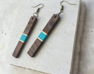 ต่างหูห้อยทำจากเรซินสีทองฟอยล์สีดำสีขาวรูปหัวใจต่างหูทรงสี่เหลี่ยมรูปทรงเรขาคณิตทำจากไม้ - Product Image 4