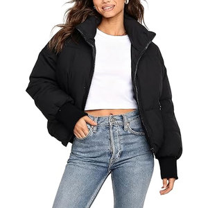 Vêtement d'hiver, veste matelassée courte surdimensionnée pour femme, manteau matelassé d'hiver, vêtement d'extérieur tendance et chaud, noir - Product Image 1