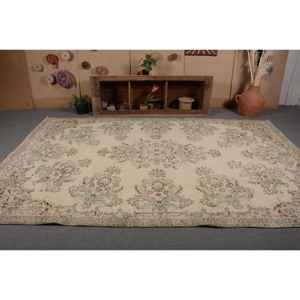 Tapis traditionnel en laine verte beige 7.2x11.3 pieds support en Latex de conception de patchwork turc vintage pour les décorations de salon - Product Image 4