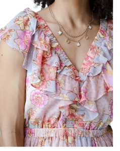 La mayoría de las ventas de moda occidental elegante para mujer vestido rosa con volantes florales colección de verano ropa de mujer a precio de exportación - Product Image 4