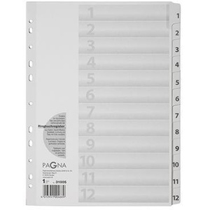 PAGNA Number Register <b>A4</b> 160gsm Cardboard 1-12 Tabs White/Grey File <b>Folder</b> Accessory - Product Image 1