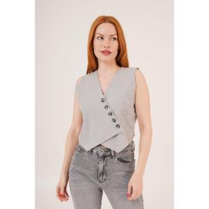Chaleco de Mujer LUSTRIN con Cuello en V y Botones, Corte Triangular, Color Gris - Prenda de Punto Elegante y Cómoda en Mezcla de Viscosa - Product Image 1