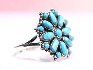Sterling <b>Silver</b> Southwestern Turquoise Cluster Work <b>Ring</b> Vintage Style Cluster Work Jewelry Turquoise <b>Boho</b> <b>Ring</b> - Product Image 4
