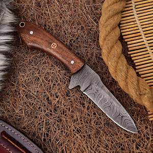 Couteau de chasse OEM damas fait main lame pleine soie manche en bois Pakka acier 1095 15N20 haute durabilité Logo personnalisé disponible EDC - Product Image 5
