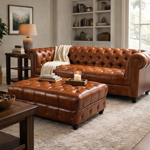 Juego de Sofás Chesterfield de Cuero Genuino, Diseño de Mediados de Siglo de Lujo para Villa, Múltiples Tamaños y Colores, Con/Sin Cojines - Product Image 5