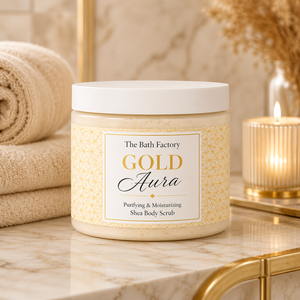 Exfoliante Corporal Shea Gold Aura de The Bath Factory para una Nutrición Profunda, Exfoliación Suave y Piel Radiante - Product Image 1