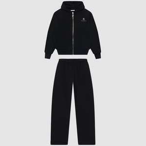<b>Men's</b> Winter Polyester Tracksuit Applique Plain Dyed Embroidered Street Wear Windbreaker Set Crewneck Pullover <b>Hoodie</b> Sweatpants - Product Image 1