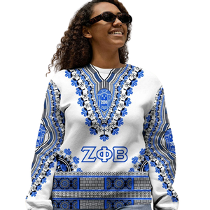 Sudadera Azul Bordada de la Hermandad Zeta Phi Beta, Estilo Cuello Redondo, Año 1920, Ropa Griega para Mujer - Product Image 5