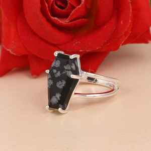 Snowflake Obsidian Coffin Sterling Silver <b>Ring</b> <b>Gothic</b> Witchy Luxury Wedding Statement Jewelry Handmade Crystal <b>Ring</b> Gift for Her - Product Image 1