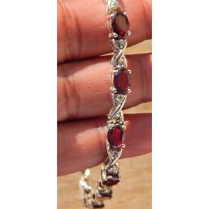 Pulsera de tenis de Plata de Ley 925 con piedras preciosas de granate natural, joyería de plata con acento dorado - Product Image 5