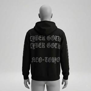 Sweat-shirt à capuche Y2K Streetwear pour homme, hiver, en polaire écologique, avec strass, motif graphique gothique cyber, coupe classique, noir - Product Image 2