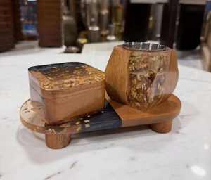 Bandeja para Incienso Hecha a Mano de Madera y Resina con Tarro de Almacenamiento, Set de Porta Incienso Religioso, Ecológico, Regalo para Ramadán y Eid - Product Image 2