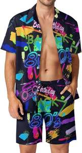 ชุดเสื้อเชิ้ตแขนสั้นพิมพ์ลายต้นมะพร้าวสำหรับผู้ชาย 2 ตัว ชุดลำลองสำหรับวันหยุดพักผ่อนที่ชายหาดสไตล์ฮาวาย ระบายอากาศได้ดี สไตล์ทรอปิคอล พร้อมกระดุม - Product Image 5