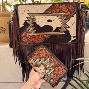 Bolso tallado de Mano a Mano de piel de vaca con estilo para mujer, gran capacidad, cierre de cremallera, bolso de mano combinado, forro de nailon - Product Image 1