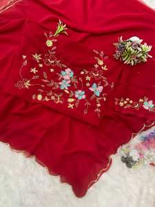 พรีเมี่ยมผ้าจอร์เจียประดับด้วยงานมือที่สวยงามพร้อมคอลเลกชั่นส่าหรีชายแดนสำหรับผู้หญิง - Product Image 5