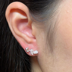 Mixed Cut Silver 14k Gold Rhodium Plated Moissanite Stud <b>Earrings</b> Elegant <b>Climbers</b> for Weddings Parties Engagements Anniversary - Product Image 1