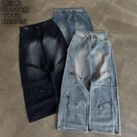 Jeans cargo en denim délavé vintage personnalisé pour homme, style Y2K streetwear, coupe ample à panneaux incurvés, jambe large, multi-poches, coupe arquée - Fabricant