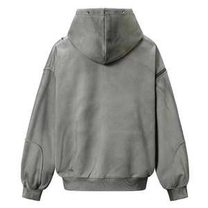 Sudadera con Capucha Extra Grande de Color Gris Claro, Diseño Sólido, 100% Algodón, Antiarrugas, Tejido de Punto Transpirable para Invierno - Product Image 5