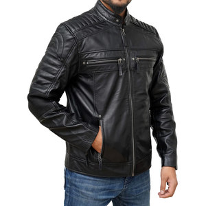 High Quality Men's Leather Jacket Light <b>Weight</b> with Custom Logo <b>Stand</b> Collar for Winter Direct Factory Supply jacket for men - Product Image 6