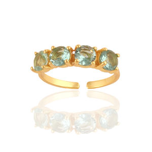 Top designs-bague cadeau d'anniversaire, petite pierre ronde, topaze bleue, quartz, laiton massif, plaqué or 24k, bague réglable pour elle - Product Image 1