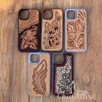 Étui pour iPhone en cuir véritable occidental à la mode étui de téléphone en cuir taillé Cowgirl pour iPhone Compatible modèle 13 14 & 15 étuis de téléphone