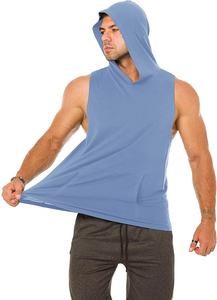 Camisetas sin mangas con capucha de entrenamiento de algodón liso de alta calidad con estampado personalizado camiseta sin mangas con corte muscular para culturismo sudaderas con capucha de gimnasio para hombres - Product Image 2