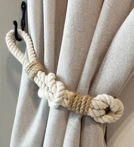 Attache de rideau en corde nautique, coton blanc et jute, porte-nœud - Product Image 4