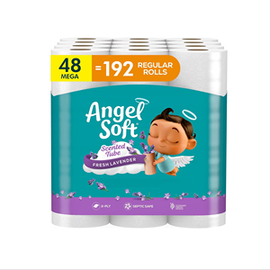 Papier toilette Angel Soft avec parfum de lavande fraîche, tube, 48 méga rouleaux = 192 rouleaux normaux, papier toilette doux et résistant - Product Image 1