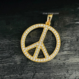 Pendentif paix en or massif 14 carats avec diamants naturels. - Product Image 4