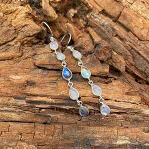 Boucles d'oreilles pendantes en pierre de lune véritable, argent sterling 925, faites à la main, bijoux uniques et tendance, cadeau pour femmes et hommes - Product Image 6