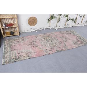 Tapis turc, tapis d'appoint rose en laine vintage orientale, 3,5x8,7 pieds - Product Image 3
