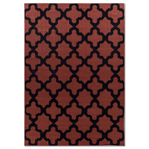 พรมขนสัตว์สไตล์คลาสสิกอินดัสบาร์ สีแดงส้ม ทอลายเรียบ รูปทรงเรขาคณิต ทำด้วยมือ สำหรับห้องนั่งเล่นและห้องนอน-รุ่น Dwrm-138 - Product Image 1