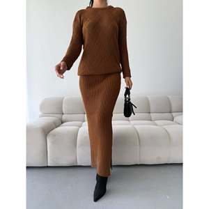 Skirt Sweater <b>Knit</b> <b>Set</b> 1558 - Brown - Product Image 1