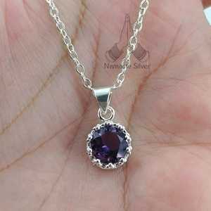 Handmade Dainty Amethyst 925 Sterling <b>Silver</b> Pendant Chain Necklace Bezel Setting Gemstone <b>Locket</b> Birthday Anniversary Gift for - Product Image 5
