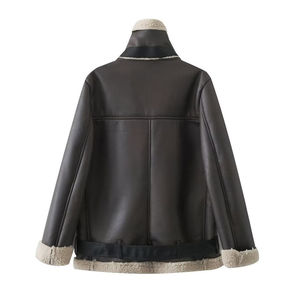 Chaqueta de cuero OEM para mujer hecha a medida, piel de vaca auténtica, estilo motocicleta, ropa de abrigo ajustada, precio directo de fábrica - Product Image 5