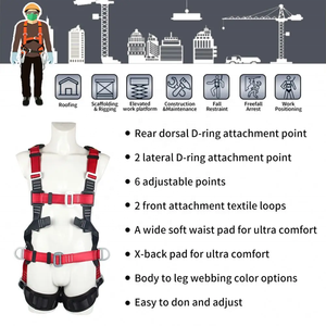 Harnais de sécurité complet rouge-noir-jaune avec sangles réfléchissantes réglables, ceinture de sécurité pour usage industriel - Product Image 2