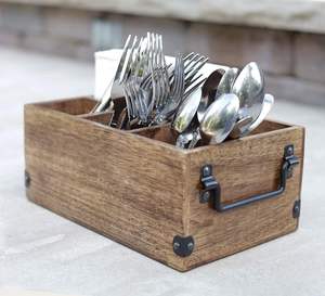 Porte-ustensiles de cuisine en bois avec 4 compartiments Organisateur d'ustensiles en bois pour couverts, serviettes, tasses, cadeaux pour la fête des mères - Product Image 3