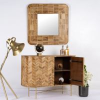 Armoire miroir rectangulaire de grande taille pour salon moderne, en bois massif, finition laiton, motif chevron élégant fait main