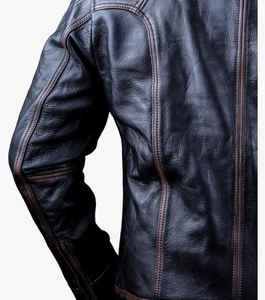 Nouveau produit vente chaude veste de cycliste veste en cuir à fermeture éclair véritable pour hommes coupe ajustée manteau en cuir vestes en cuir pour hommes - Product Image 5