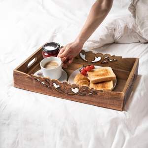 Plateau décoratif traditionnel en bois d'orchidée avec poignées, pour comptoir de cuisine, table basse, décoration de table à manger, salon, vaisselle de mariage - Product Image 3