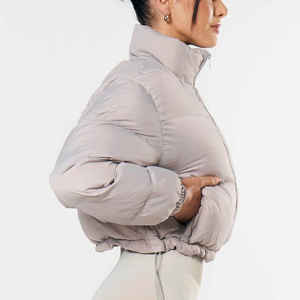 Women's Padded Zipper <b>Crop</b> Top <b>Jacket</b> Patchwork Stand Winter Warm Outwear Solid Color Short Puffer Autumn - Product Image 3