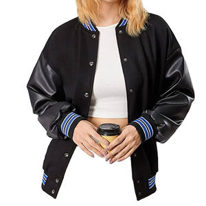 Chaqueta informal de béisbol Varsity para mujer, abrigo corto con características sostenibles, estampado teñido liso, acabado de procesamiento, chaquetas de talla grande - Product Image 4