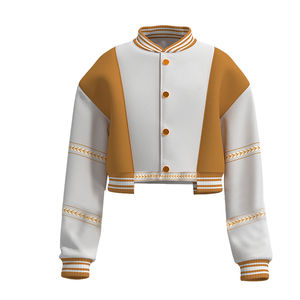 Chaqueta Universitaria Corta Personalizada de Lana/Nailon para Mujer, Uniforme de Equipo Personalizado, Informal, Lisa, de Béisbol, de Otoño, de Lana Cruda - Product Image 1