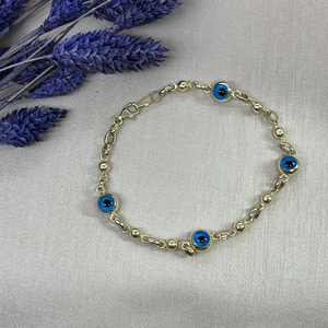 Pulsera tradicional turca de oro auténtico de 14 quilates, joyería fina, abalorio de ojos malvados, pulsera de buena suerte, Perla de diamante barata - Product Image 2
