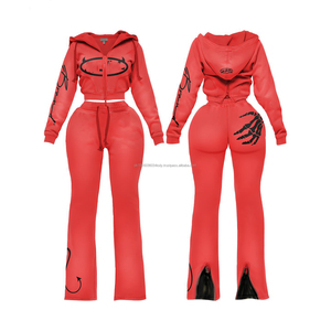 Conjunto de Sudadera Corta con Cremallera y Pantalones Anchos de Chándal para Mujer 2026 - Chándal de Alta Calidad con Bordado Desgastado Estilo Urbano - Product Image 2